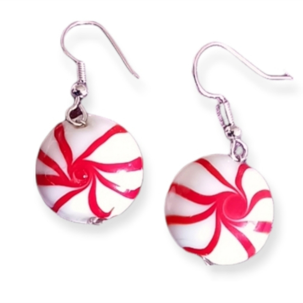 Hand Crafted Red and White Peppermint Swirl Earrings